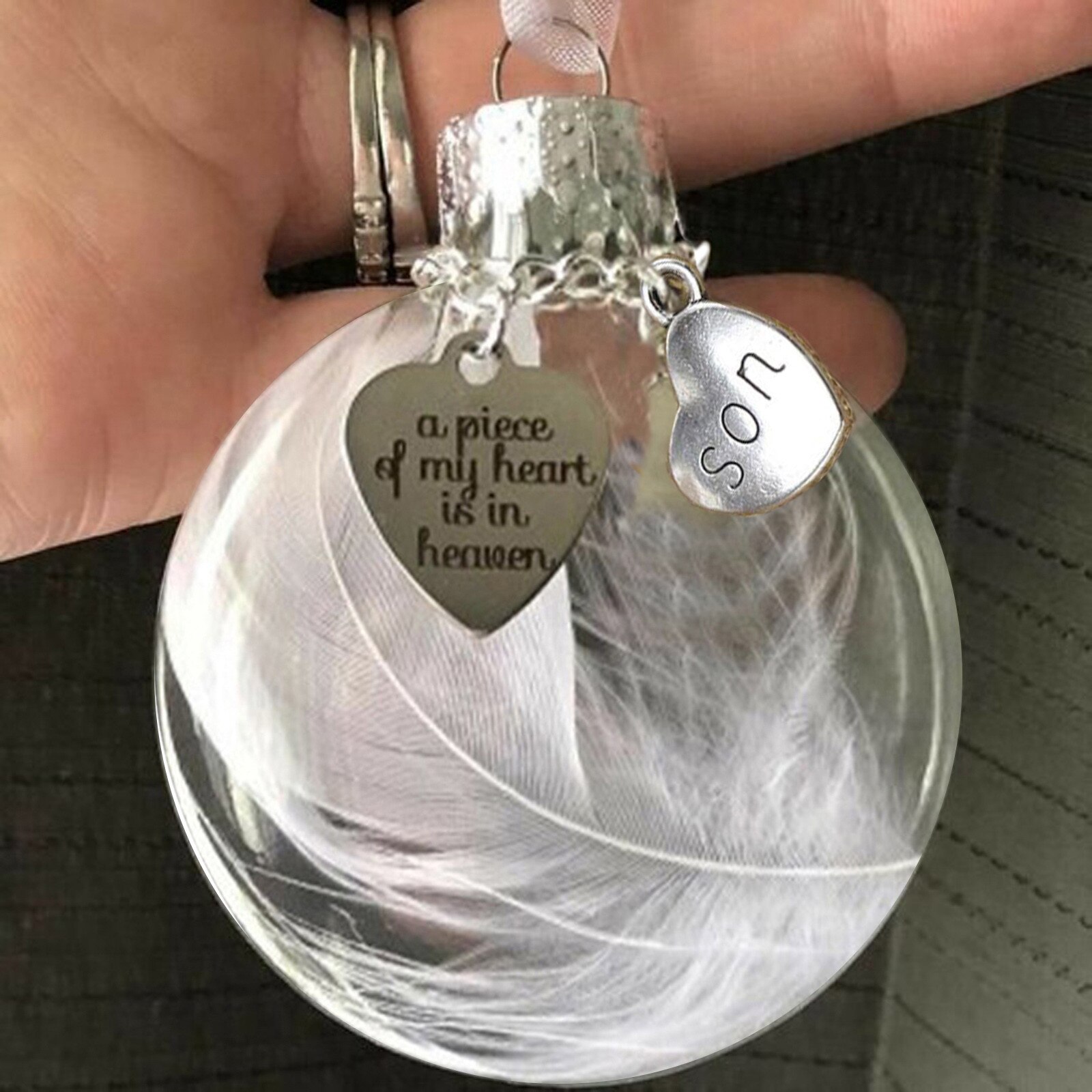 A Piece Of My Heart Is In Heave Memorial Ornament Feather Heart Shape Son Daughter Pendant Ornaments Year's Memorial