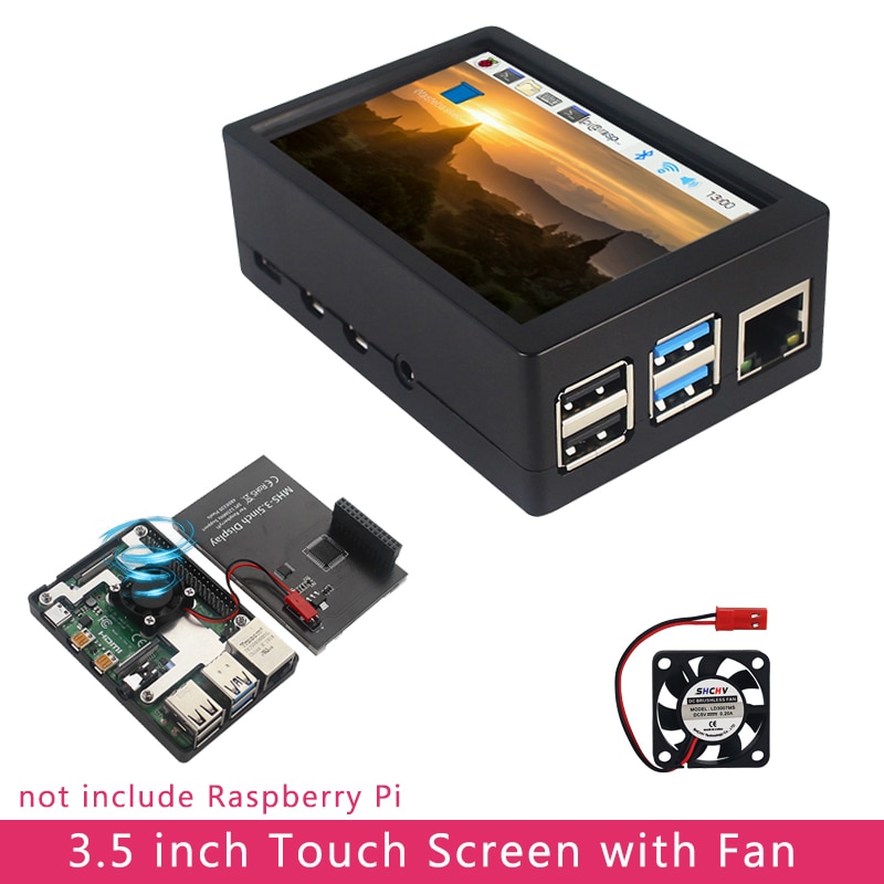 Raspberry Pi 4 B 3.5 Inch Touchscreen 480X320 Lcd Met Koelventilator Koellichamen Abs Case Voor Raspberry pi 4 Model B Of 3B +/3B