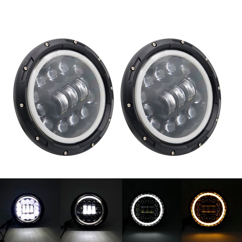 2 pcs Car LED 7 Inch Round Headlight Conversion Kit For Beetle Classic Volkswagen 1950 -1979 Lada Niva 4X4 Uaz Hunter Headlamps: 90W halo Headlight