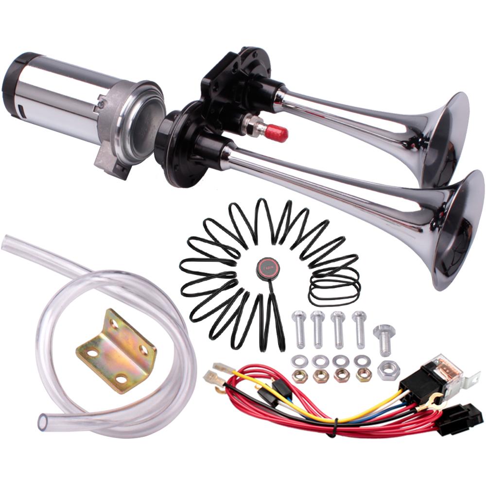 FARBIN 12V/24V 150db Super Loud Air Horn Chrome Zinc Dual Trumpet with Compressor: 24V / FB-J21-B