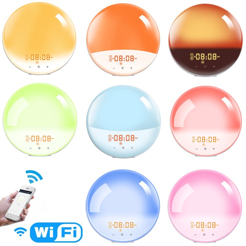 Reloj despertador inteligente con luz, 7 colores, WI-FI y APP, alarma Smart para días de trabajo con colores amanecer/atardecer, vida inteligente, Tuya App, compatible con Alexa y Google assistant