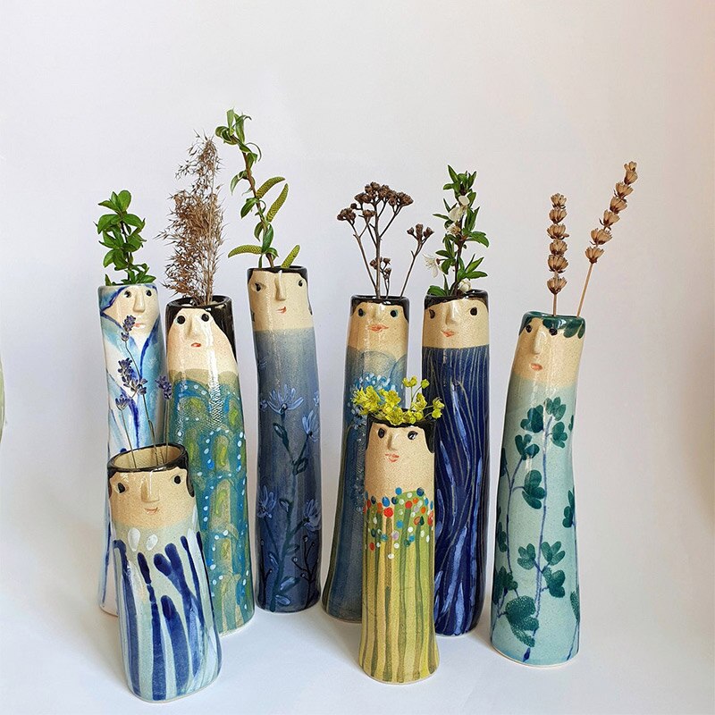 Vasi di gemme di famiglia di primavera con facce Cachepot dipinto a mano colorato per decorazioni di fiori per balcone di casa soggiorno regalo di nuova casa