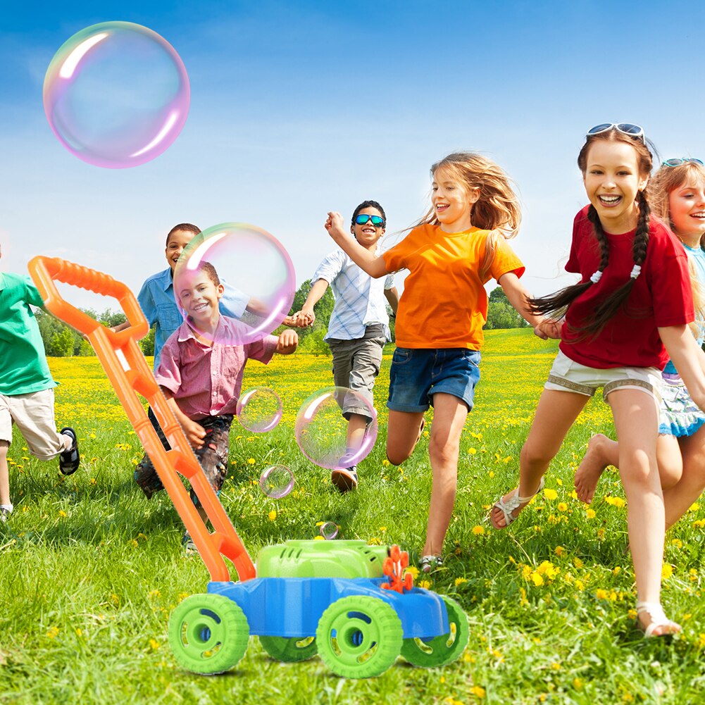Children Hand Push Bubble Car Bubble Lawn Mower Outdoor Bubble Blowing for Kids Toys