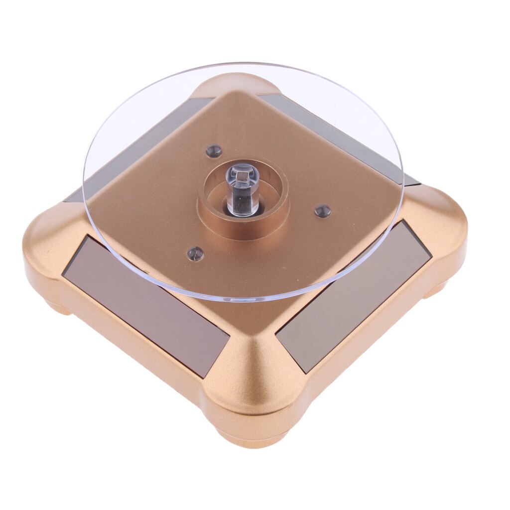 Solar Powered / Battery Rotating Display Stand Turntable with LED Light for Jewelry Watch 360 Degree Rotating Display Stand: Gold