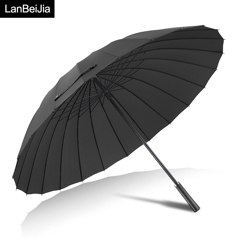 Høj 24 ben paraply mand kvinder læder håndtag langhåndteret manuelt vindtæt regn paraply