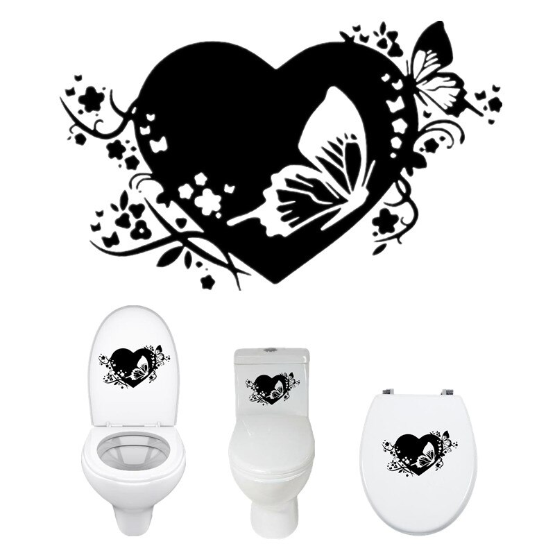 Pegatinas de inodoro mariposa corazón una pieza extraíble impermeable pintura pegatina de PVC de vinilo decoración del hogar para la decoración de la pared del coche WC