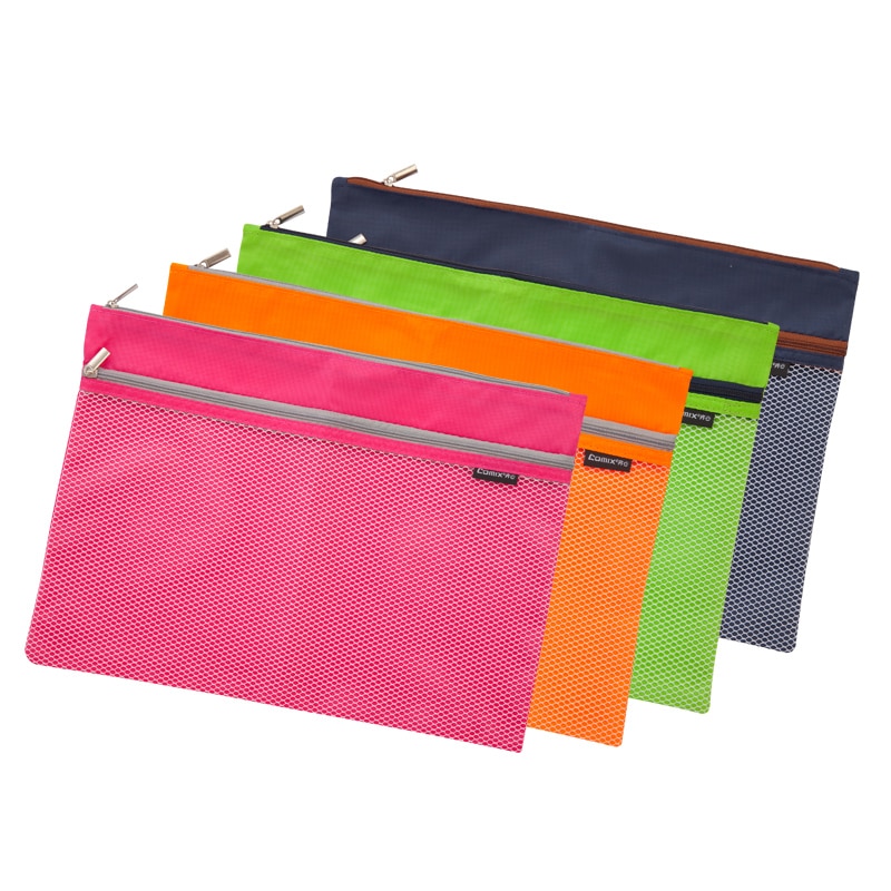 School stationery Document bag super cute 2 layer grid stationery storage bag pencil case office supplies file folder