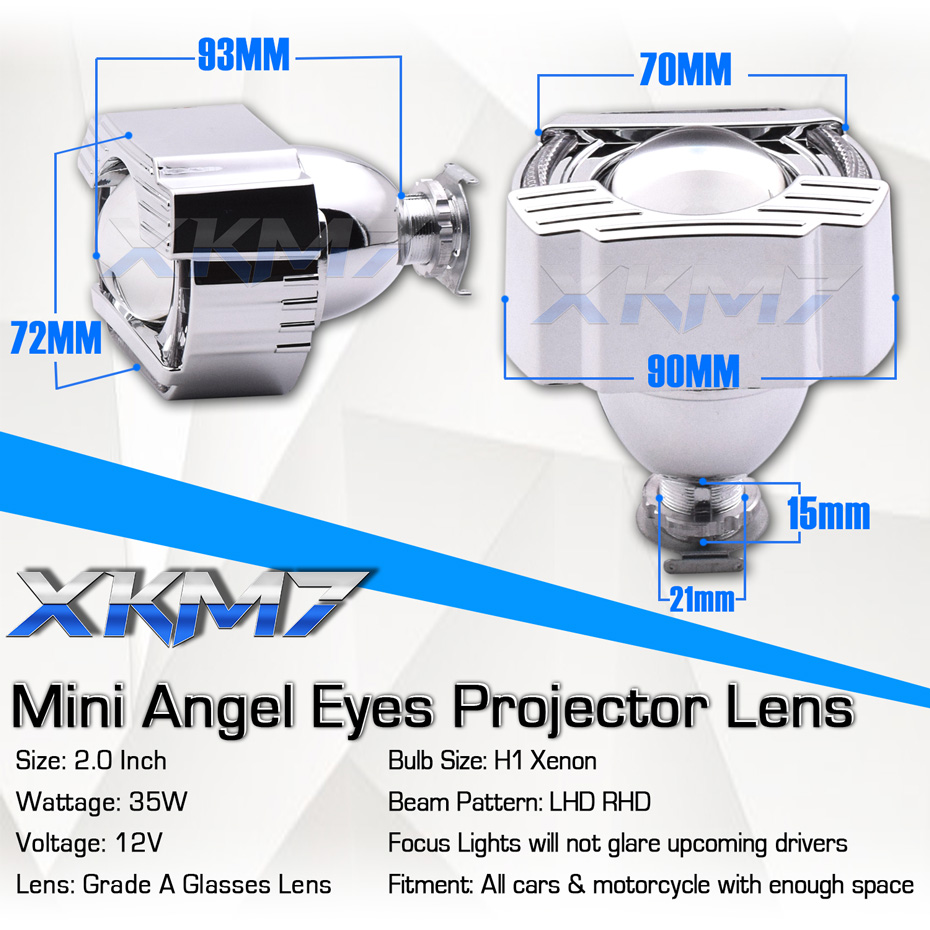 Forlygteglas mini 2.0 angel eyes bi-xenon linse  h1 hid projektor led halo kit til  h4 h7 billys tilbehør eftermontering diy