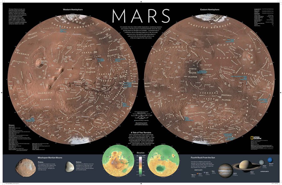 Mars Map Detailed illustration Specific Explanation Home Decor Learning Education Wall Sticker Exquisite Canvas Print Poster