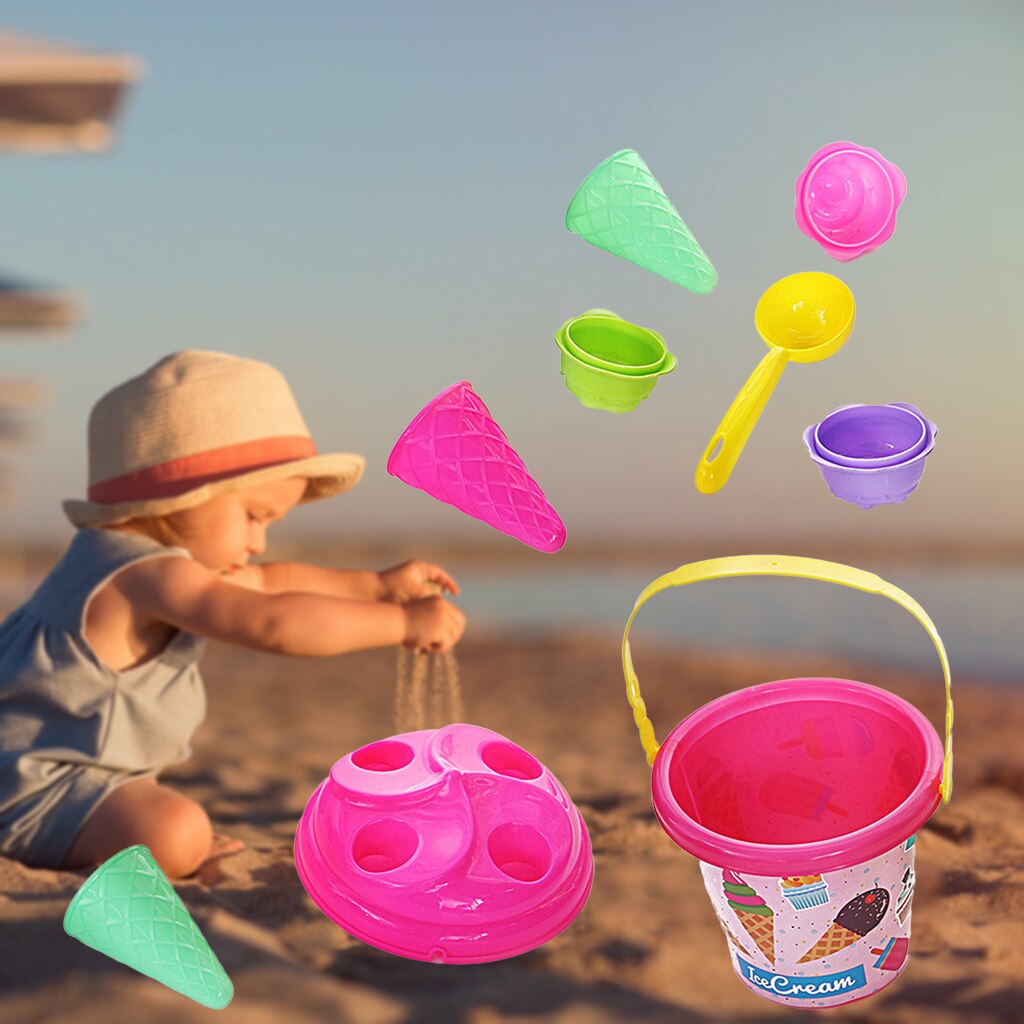 Beach Toys Sandpit Bucket Ice Cream Moulds Playset Garden for Kids 3-4