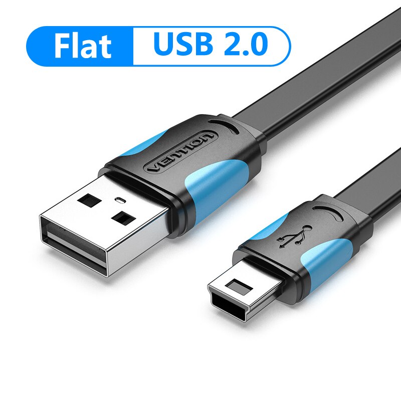 Vention Mini USB Cable Mini USB 2.0 to USB Fast Data Charger Cable for MP3 MP4 Player Car GPS Digital Camera HDD Mini USB: Flat Cable A14 / 2m