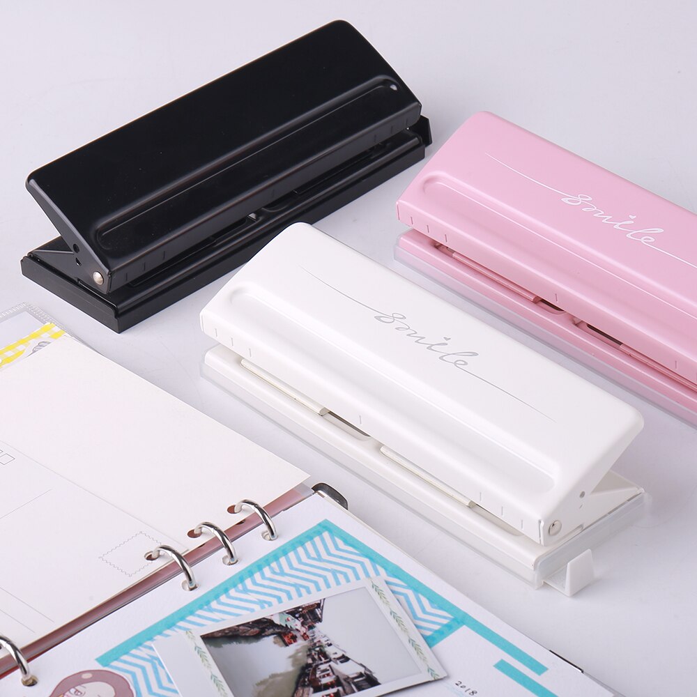 KW-trio Adjustable 6-Hole Desktop Punch Puncher with 6 Sheet Capacity Organizer Six Ring Binder for A4 A5 A6 B7 Dairy Planner