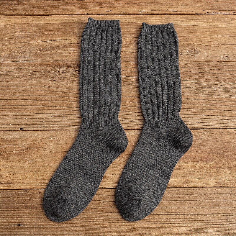 Harajuku Woollen Women Socks Soft Cotton Women Socks Solid Color High Tube Socks For Girls Winter Cute Thick Pile of Socks Lady: deep grey