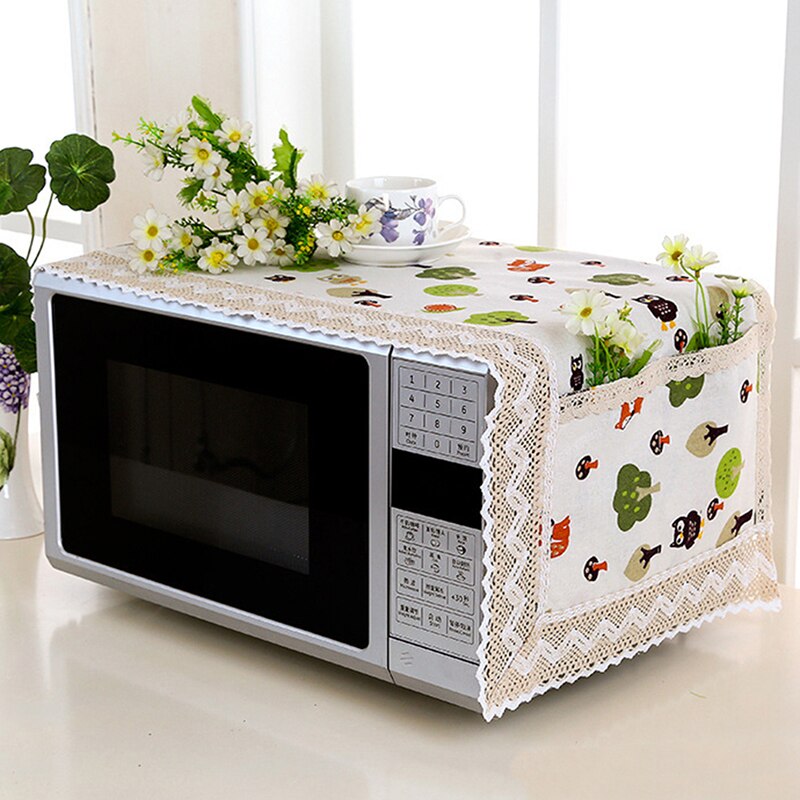Household Kitchen Microwave Cover Linen Fabric Dust-Proof And Oil-Proof Microwave Oven Protective Cover Kitchen Accessories: green tree