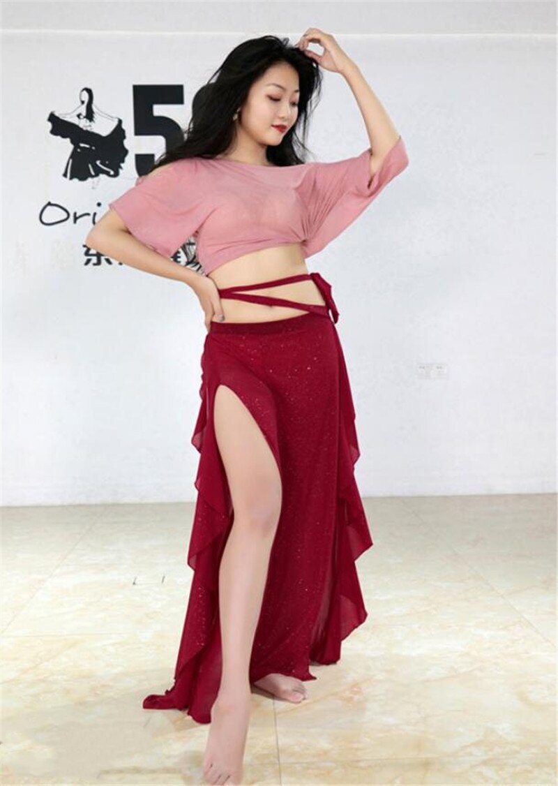 Volwassen Buikdans Kostuum Pak Vrouwelijke Sexy Korte Top Prestaties Kleding Set Beroep Praktijk Rok Broek Kleding Zomer: M / Beige