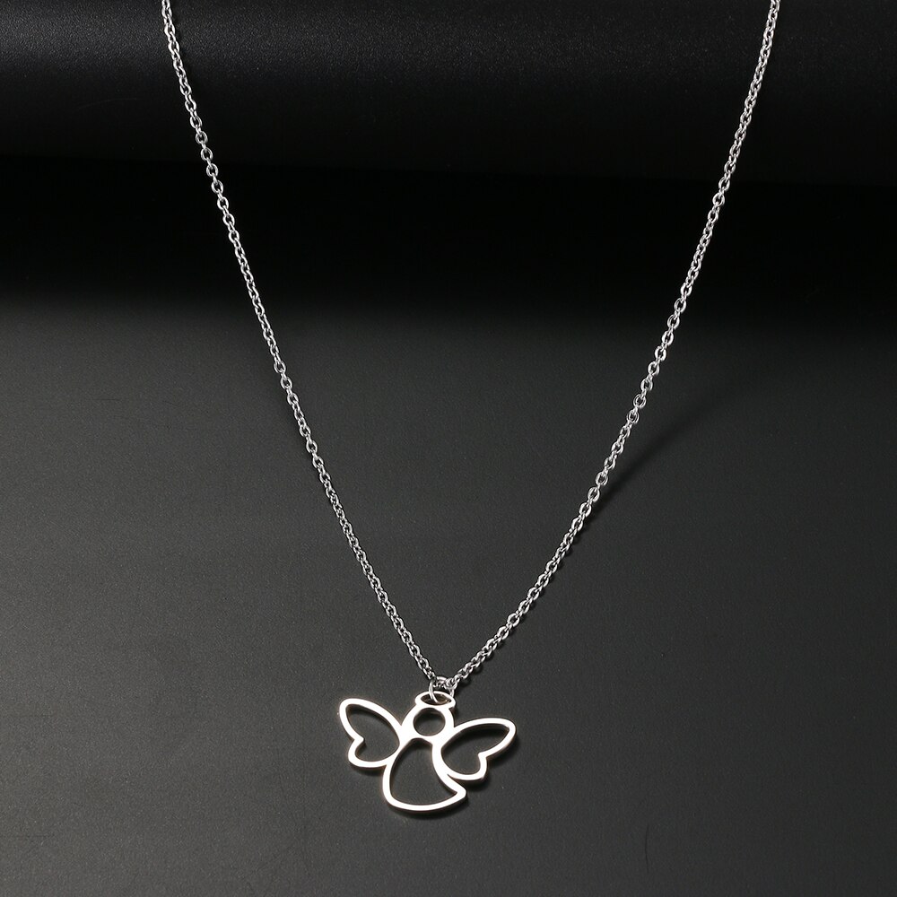 Stainless Steel Necklaces Hollow Little Angel Cute Pendant Choker Clavicle Chain Necklaces For Women Jewelry Girls: Silver Color