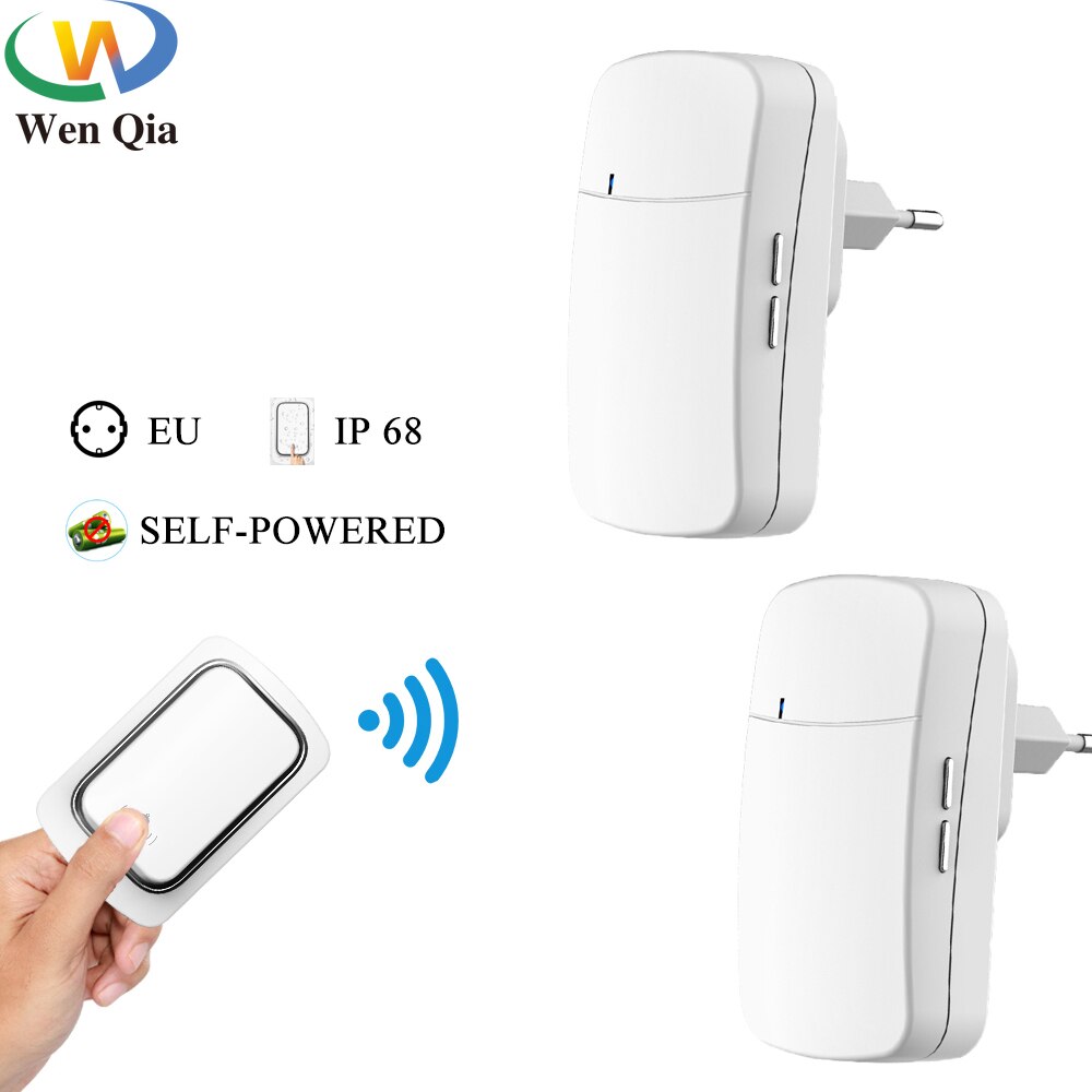 Waterproof Wireless Doorbell Outdoor Remote Doorbell No Battery Kinetic Ring Bell 220V,38 Melody,EU PLUG for Home,Apartment Door