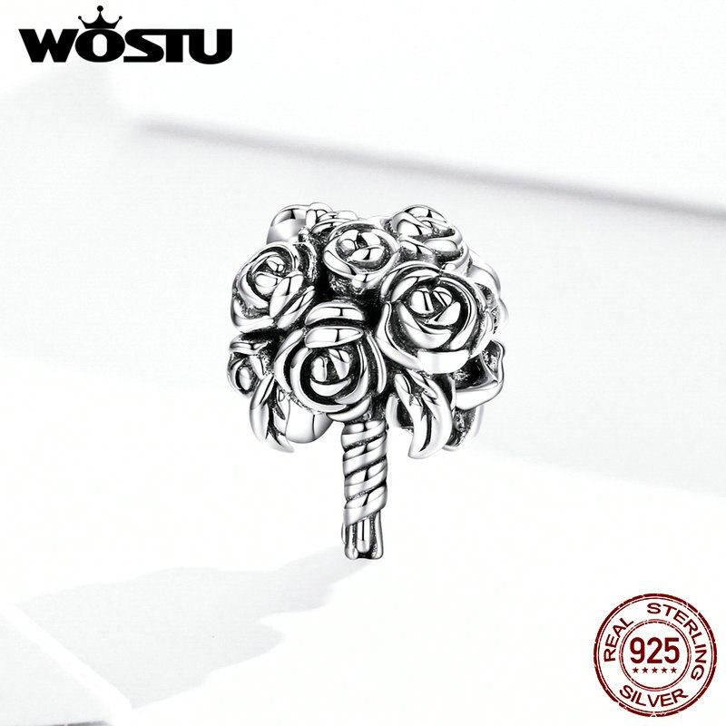 WOSTU prawdziwe 925 srebro bukiet ślubny czar dopasowanie oryginalna bransoletka wisiorek szczęśliwe koraliki biżuteria ślubna FIC1566