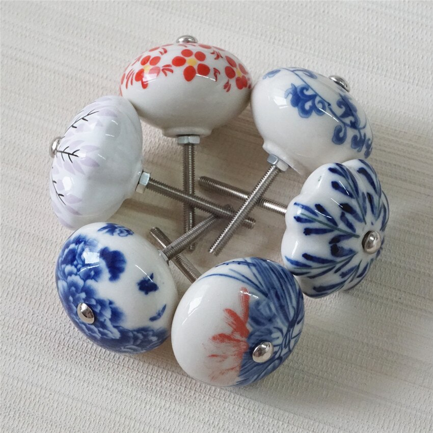 Ceramic Dresser Pulls Knob Flower Drawer Knob Kitchen Cabinet Pulls Cupboard Knobs Handles Door Handle Knob Furniture Hardware