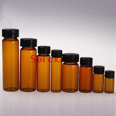 5pcs 20ml Brown Glass Seal Bottle Reagent Bottle Sample Vials Plastic Lid Screw Cap Screw On Cover