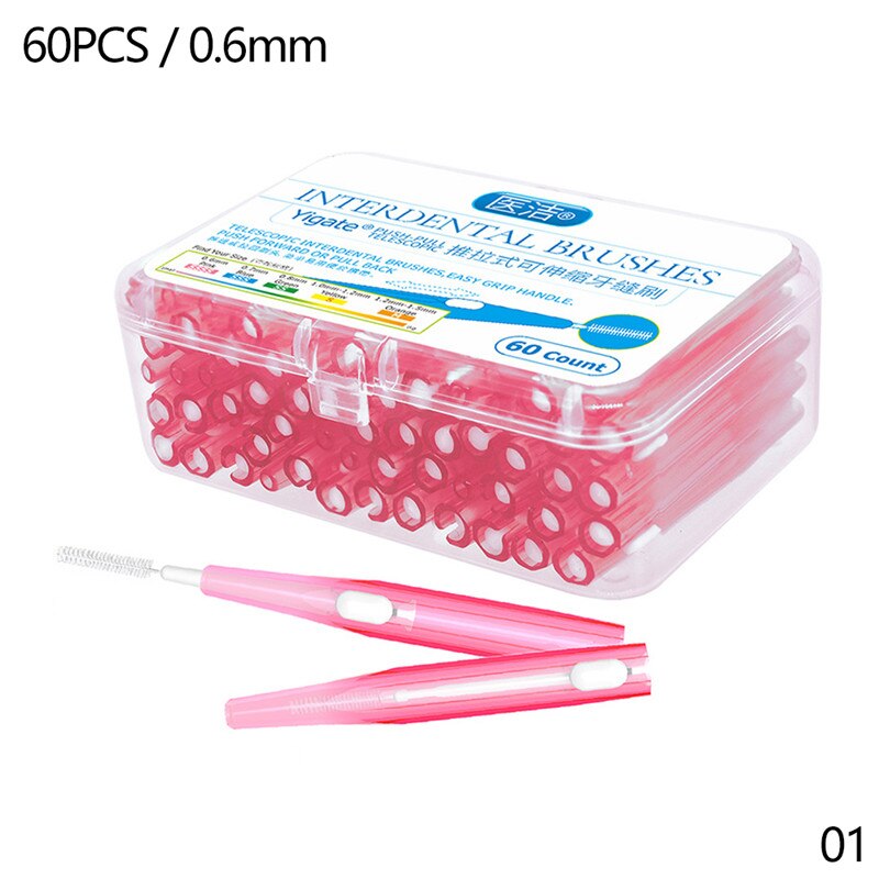 60Pcs 0.6-1.5Mm Rager Schoonmaken Tussen Tanden Push-Pull Escova Verwijdert Voedsel En Plaque Beter tanden Mondhygiëne Tool: 01