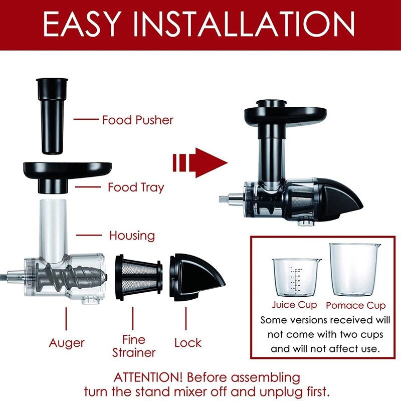 Masticating Juicer Attachment For Kitchenaid All Models Stand Mixers Masticating Juicer Slow Juicer Attachment-Black