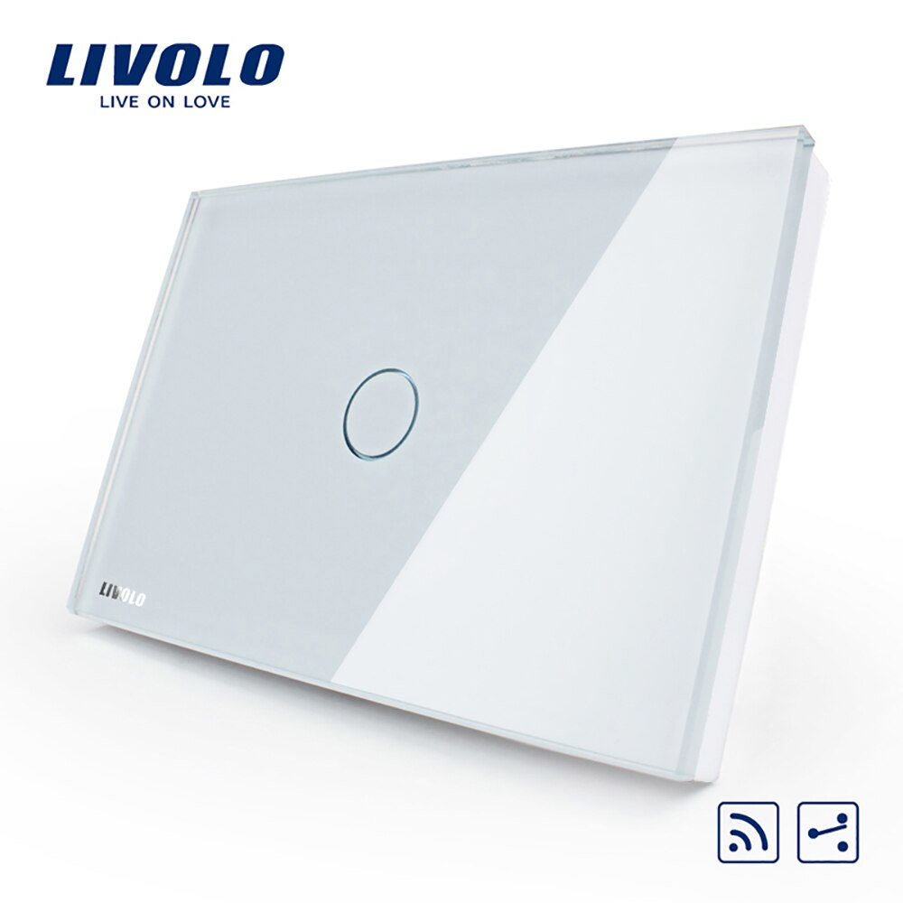 LIVOLO US AU standard Touch switch,2-way corss switches Touch remote Light Switch,White Crystal Glass Panel,wireless control: 1 gang remote