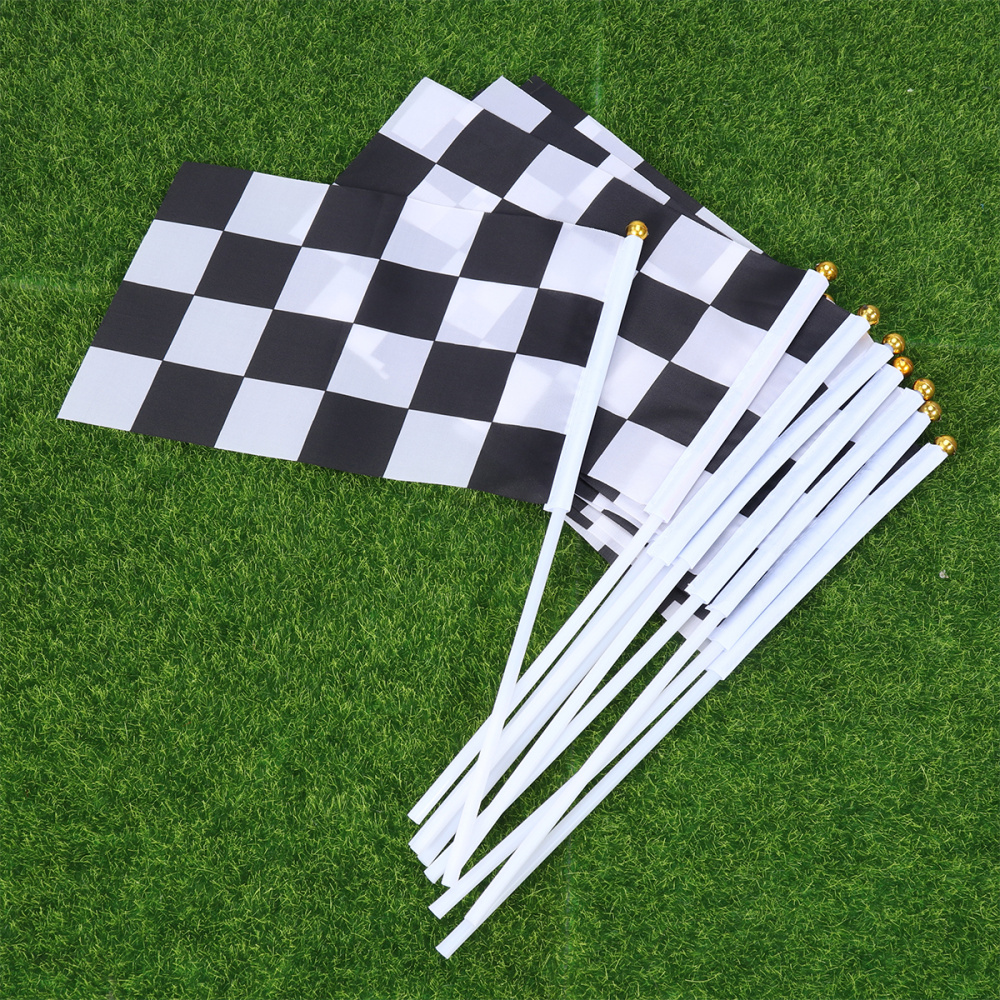 Mini banderas de carrera a cuadros, Bandera de mano para coche de carreras, 50 Uds., color blanco y negro