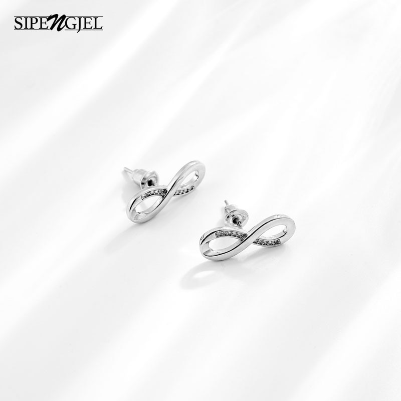 Sipengjel Mode Pave Zirkoon Infinity Stud Oorbellen Geometrische 8-Shped Piercing Oorbellen Voor Vrouwen Bruiloft Sieraden