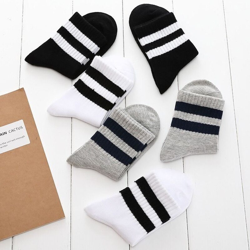 Chaussettes en coton respirantes pour enfants, 5 paires, bas de sport unisexe à rayures en coton de pour garçons et filles de 3 à 12 ans