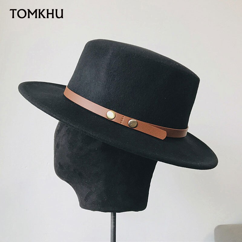 Winter Fahsion Hoeden Voor Vrouwen Fedora Met Riem Rond Wit Zwart Schipper Wol Hoed Porkpie Stijl Verstelbare Tovenaar
