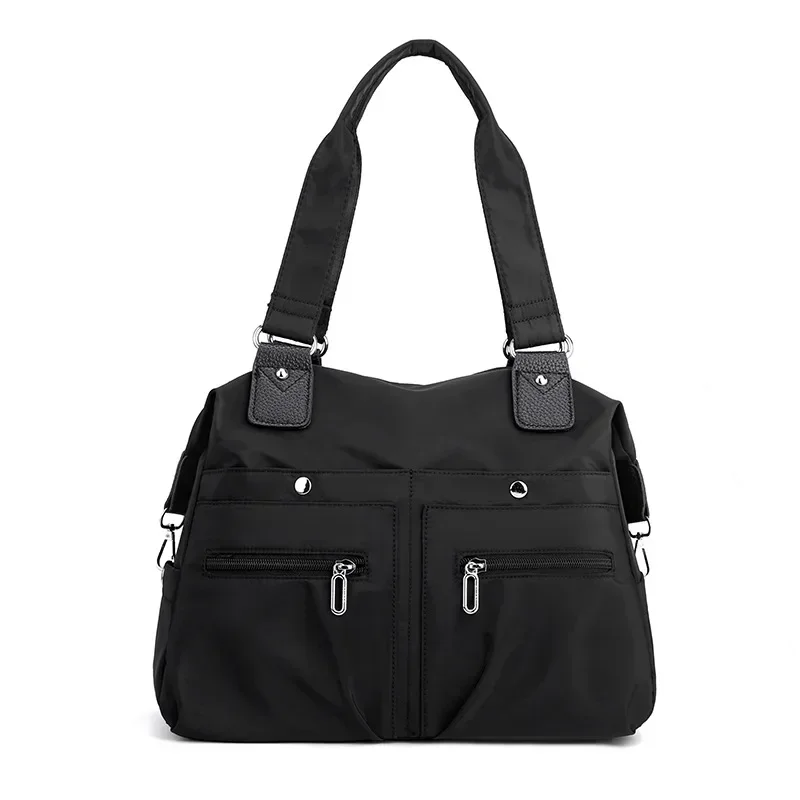 Tote taske håndtaske skuldertaske til kvinder nylon vandtæt stor kapacitet shopping crossbody taske dame messenger tasker håndtasker: Sort