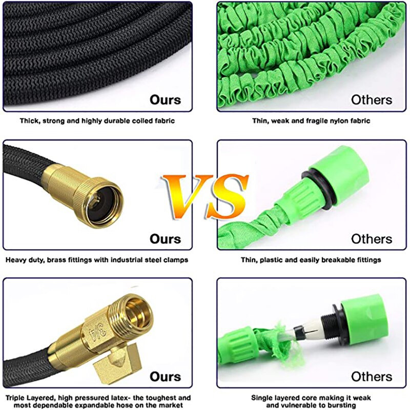 25Ft-100Ft Garden Hose Expandable Hose Retractable Flexible Water Hose with 3/4&quot; Solid Brass Connectors Expanding Pipe for Wash