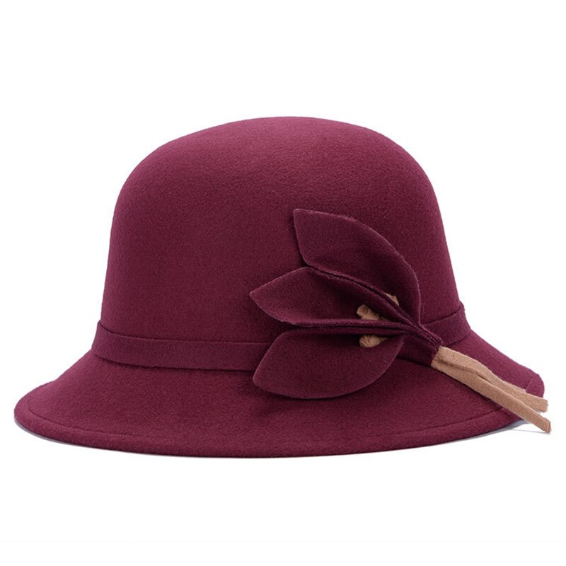 Dames Hoeden Herfst Winter Warm Imitatie Wol Vilten Hoed Mode Bladeren Bloem Caps Feme