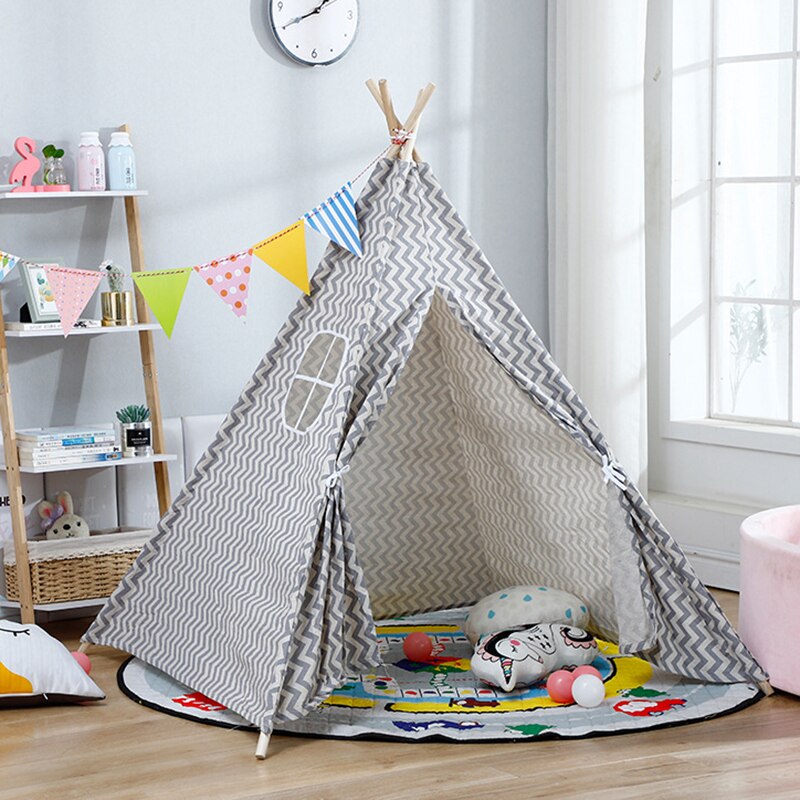 1.6m Teepee Tent For Kids Tipi Play House Wigwam For Children Baby Kids Tent Play Toys House Children's Tent 1.35M: Wave Gray-White / 1.6 M