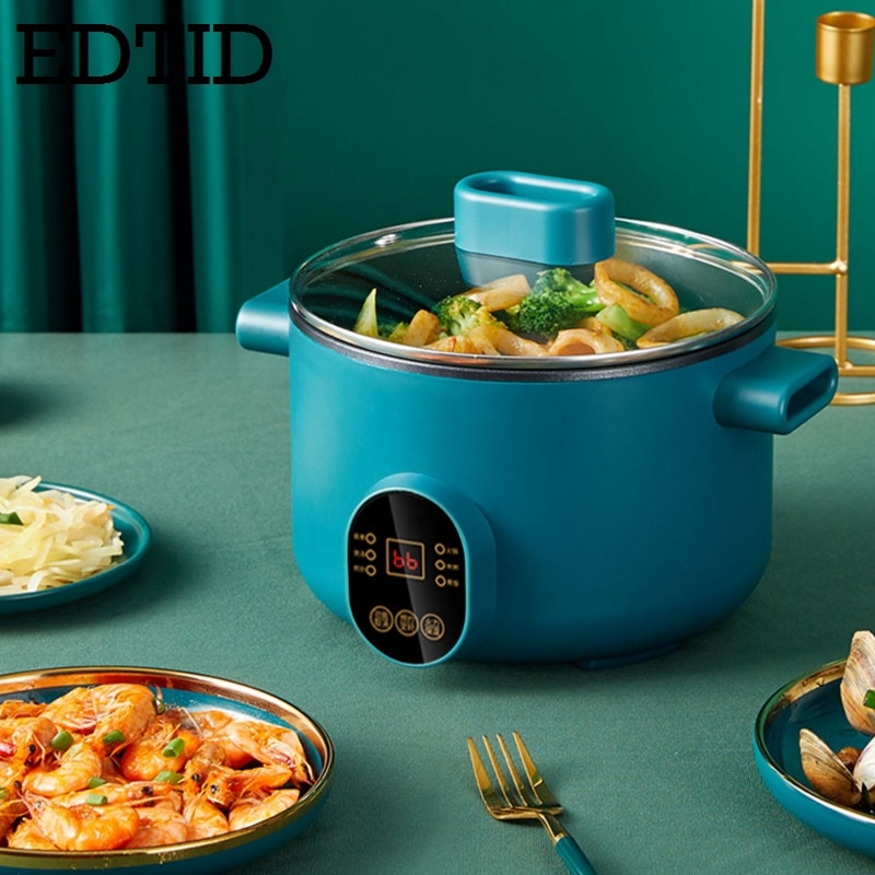 Edtid 220v fogão elétrico multifuncional panela de aquecimento elétrico máquina panela de cozinhar hotpot macarrão ovos sopa mini panela arroz 2l