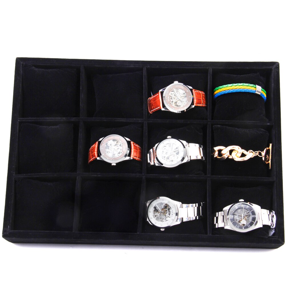 AUTOARK Lederen 12 Horloge Box met Sieraden Display Lade Afsluitbare Horloge Case Organizer, Zwart, AW-001