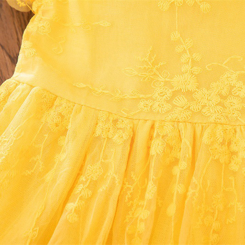 Vestidos para niñas con bordado de flores y encaje, vestido de princesa informal, vestidos amarillos sin mangas de verano para niñas de 2 a 7 años