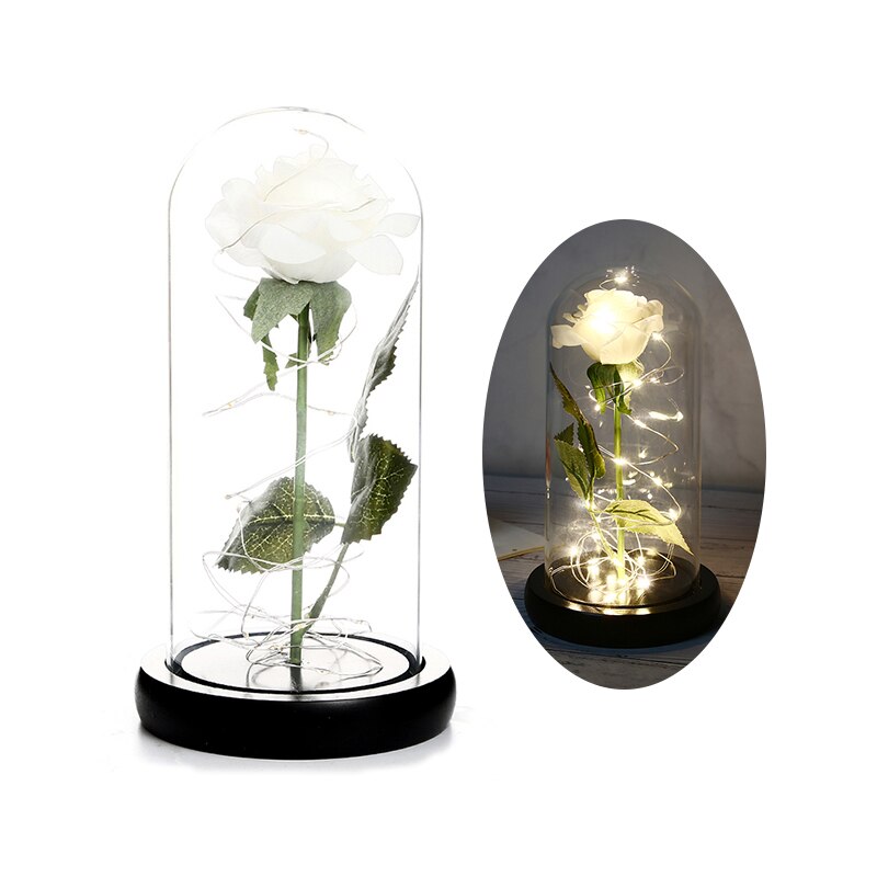 Skønhed og udyr rose i kolbe led rose blomst lys sort base glas kuppel bedst til mors dag fødselsdag valentinsdag: Stil 10