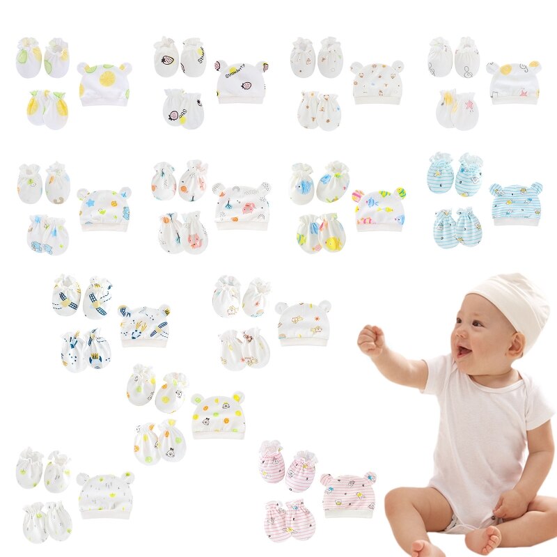 Bébé Anti rayures coton doux gants couvre-pied ensemble de chapeaux mitaines chaussettes Kit de casquette