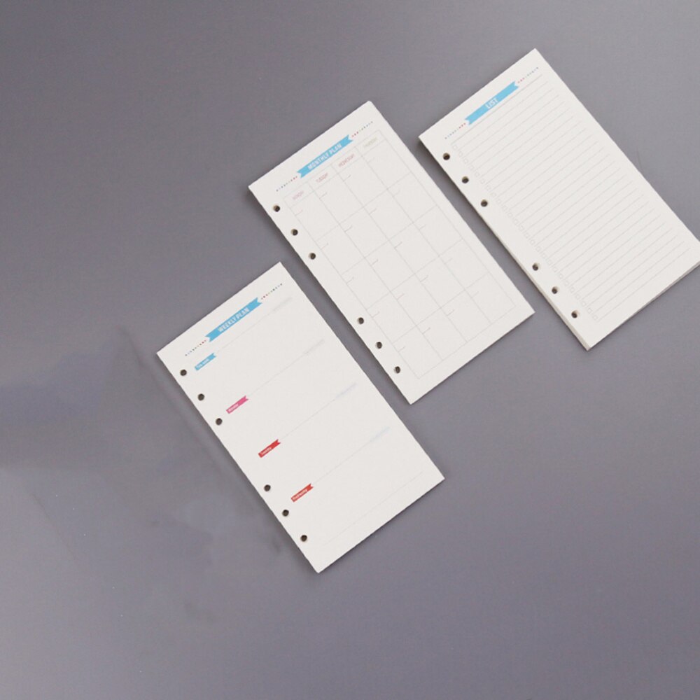 3 Sets 6-Hole Loose-leaf Filler Papers Assorted Replacement Spiral Notebook Paper (A5)