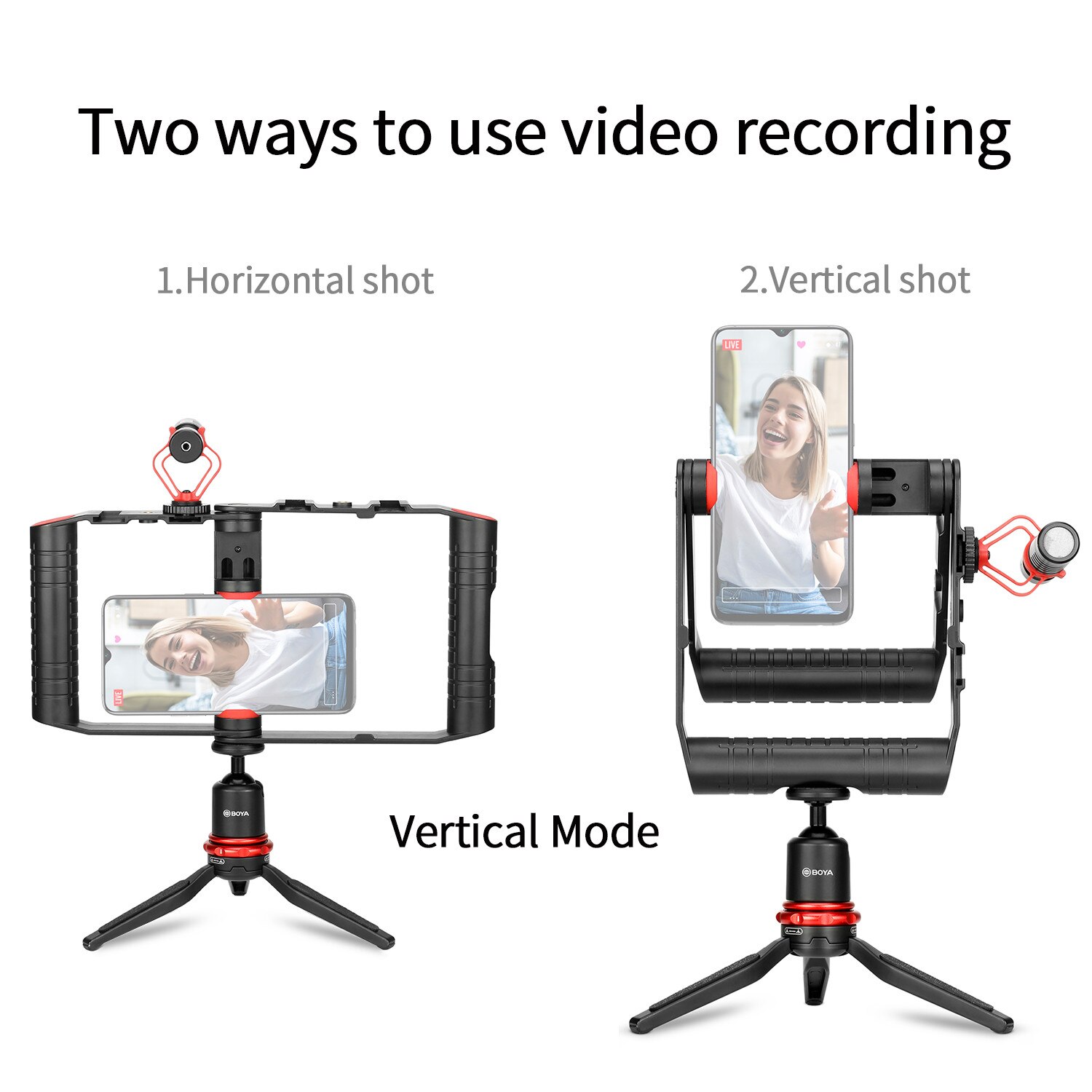 BOYA BY-VG380 all-in-one Multifunctional Smartphone Video Kit with BY-MM1 Mic for iOS Android vlogging podcasting recording
