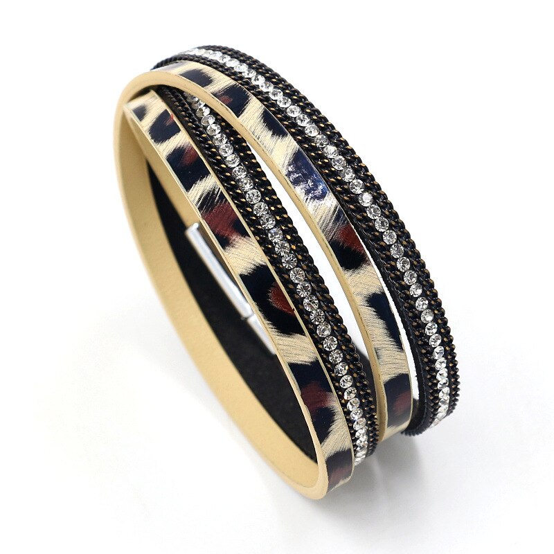 TOTABC Leopard Print frauen Leder Armband Armband und Armreif Elegante Multilayer Breite Wrap Armband Schmuck