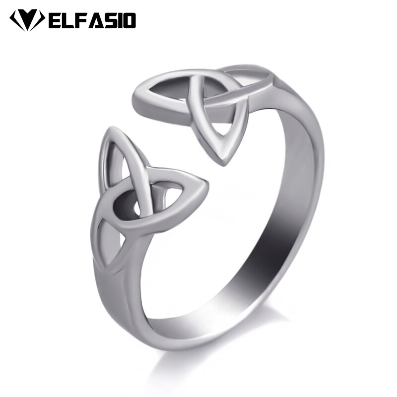 Elfasio-anillo de acero inoxidable para mujer y niña, nudo celta, tono plateado, joyería de