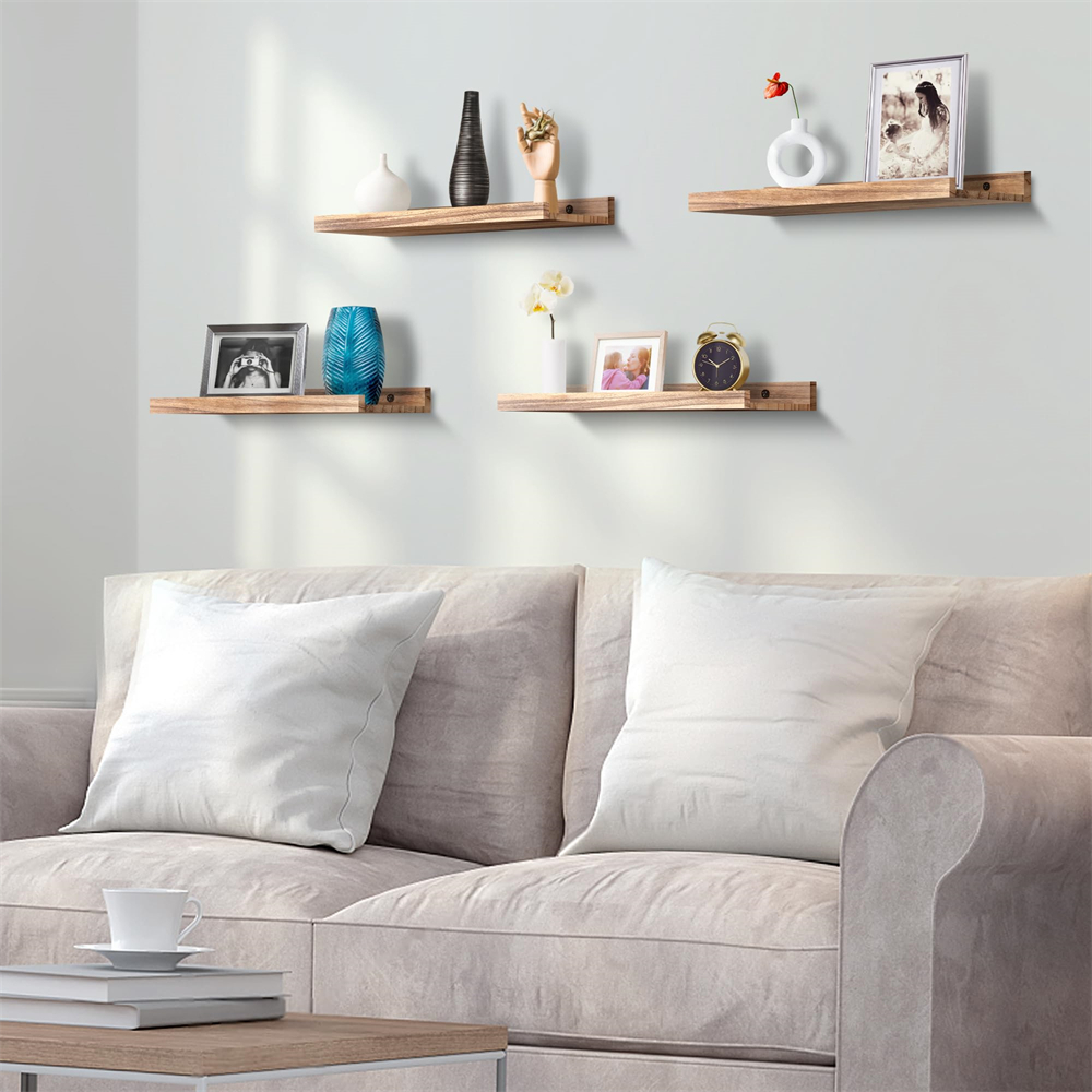 Mensole sospese in legno per parete Set di 2 mensole per esposizione a parete per decorazioni per il soggiorno, con ripiano per camera da letto a labbro