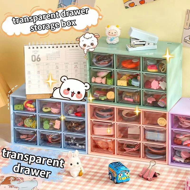 Organisator Opbergdoos Mini Bureauladen Stapelbaar Negen vierkant raster Opbergdoos Haarspeld Sticker Cosmetica Accessoires