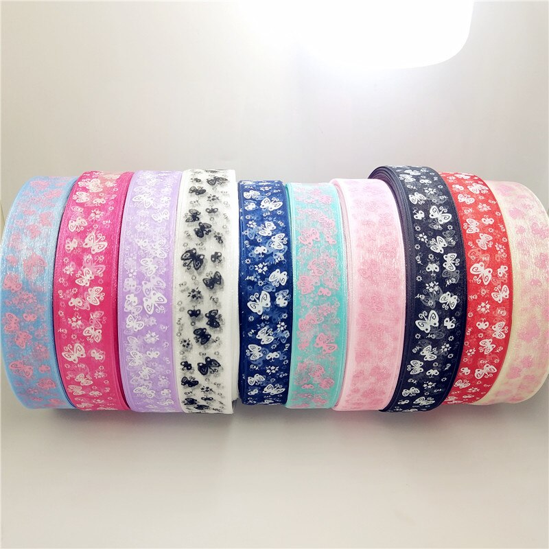 5 meters/partij 25mm Cartoon Vlinder Linten Gedrukt Organza Lint Tape voor Handwerken DIY cadeaupapier Decoratie