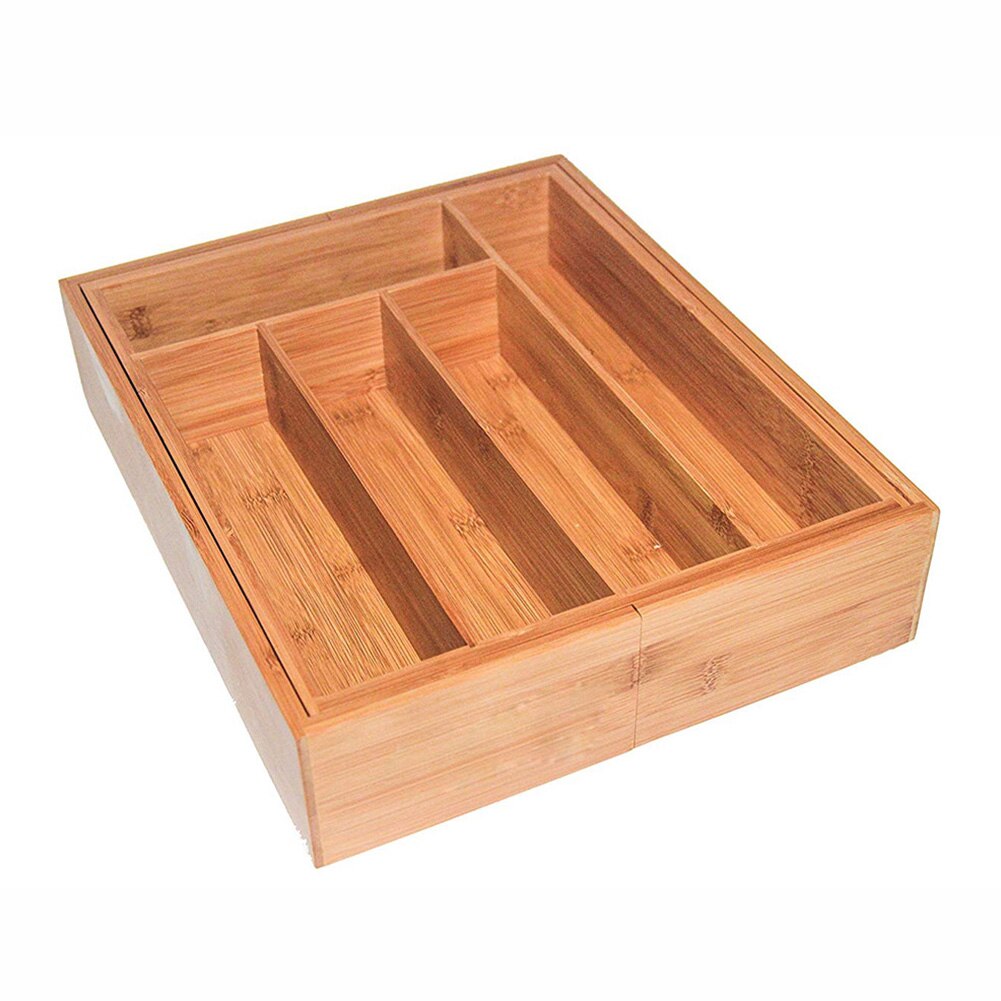 7-Grid Kitchen Cutlery Storage Box Expandable Cutlery Cutlery Tray Bamboo Drawer Organizer