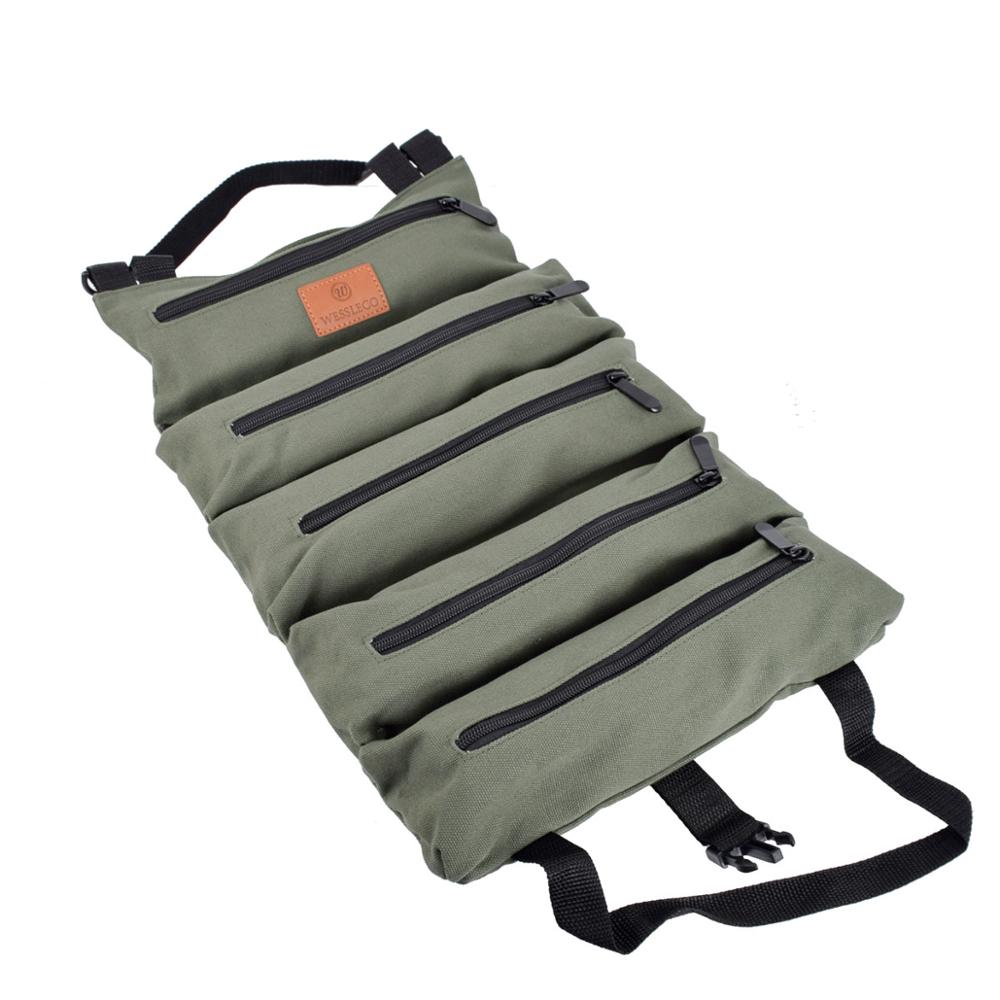 Rulleværktøj rulle multifunktionsværktøj rulle op taske skruenøgle rullepose hængende værktøj lynlås bæretaske: Grøn