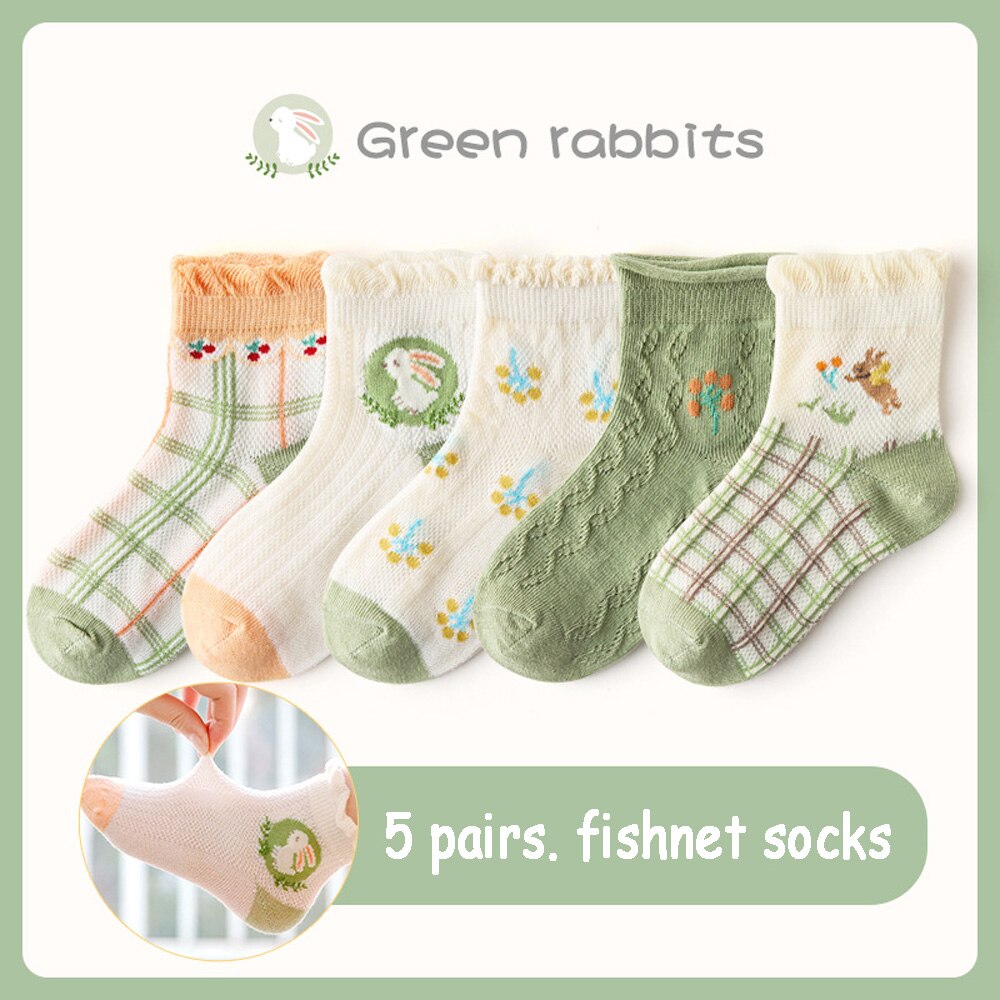 Wecute 5 paia di calzini estivi per bambini per 3-12 anni ragazzi ragazze calzini traspiranti in Mesh comodi modelli in morbido cotone: 225 Forest Rabbit / L for 6-8years
